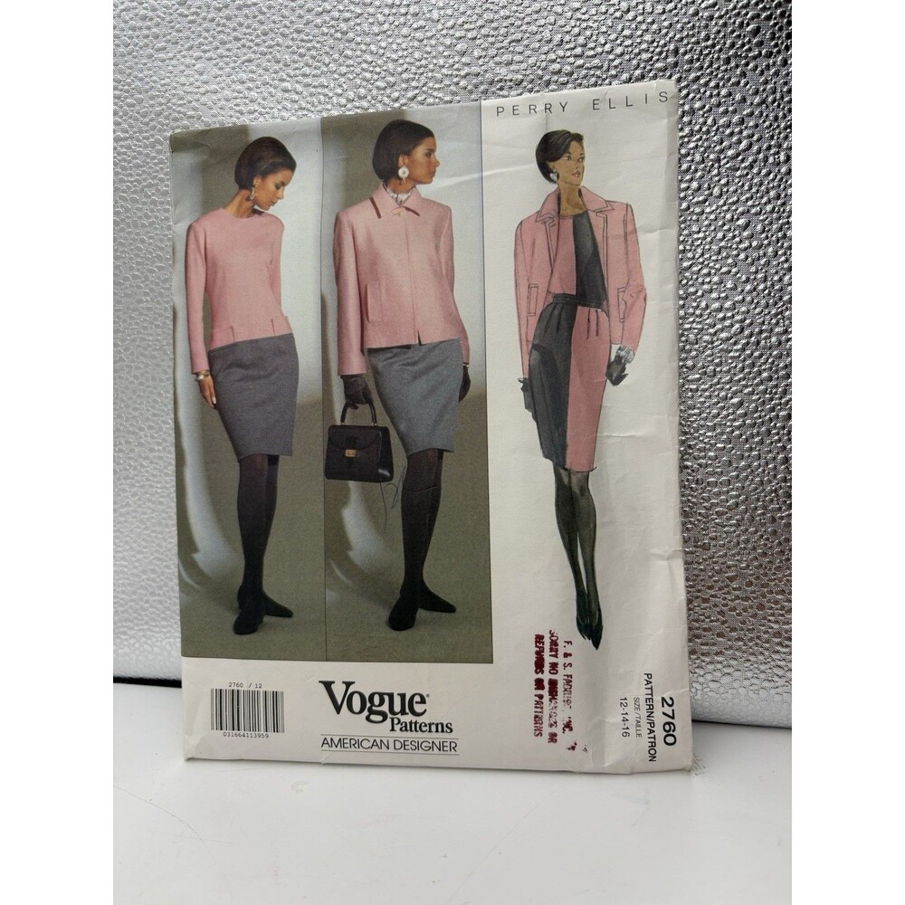 Vintage 1991 Vogue 2760 Marc Jacobs Perry Ellis Sewing Pattern Size 12-16
